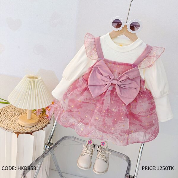 Glitter Sparkle Baby Dress with Ruffled Straps & Big Bow
