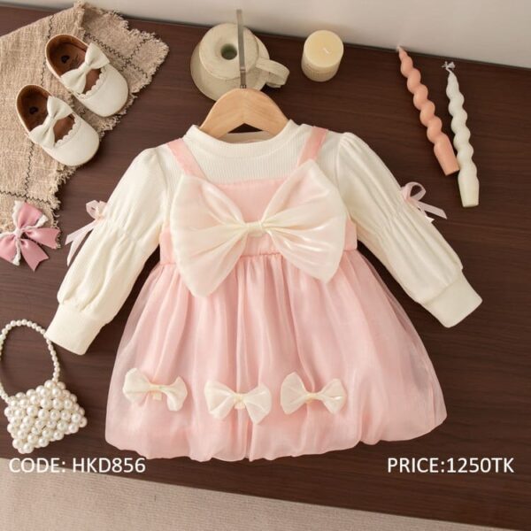 Cute Satin Big Bow Baby Dress with Multiple Bow Accents