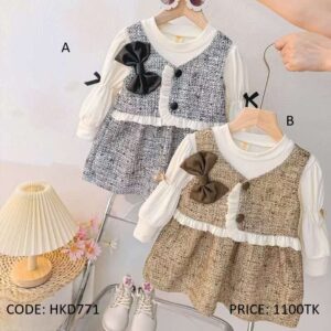 Girls' Tweed Pinafore Dress  with Long Sleeves