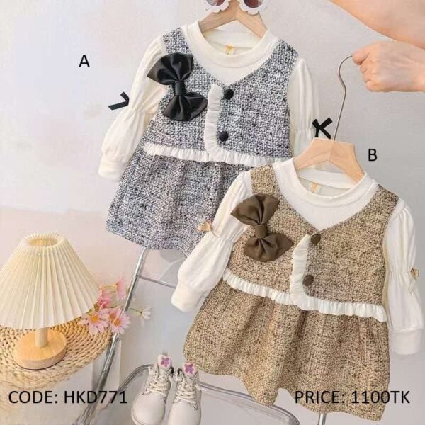 Girls' Tweed Pinafore Dress  with Long Sleeves