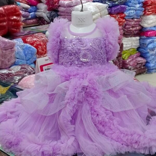 Premium Purple Baby Dress and Layered Ruffle Party Gown for Kids - Kiddleplace