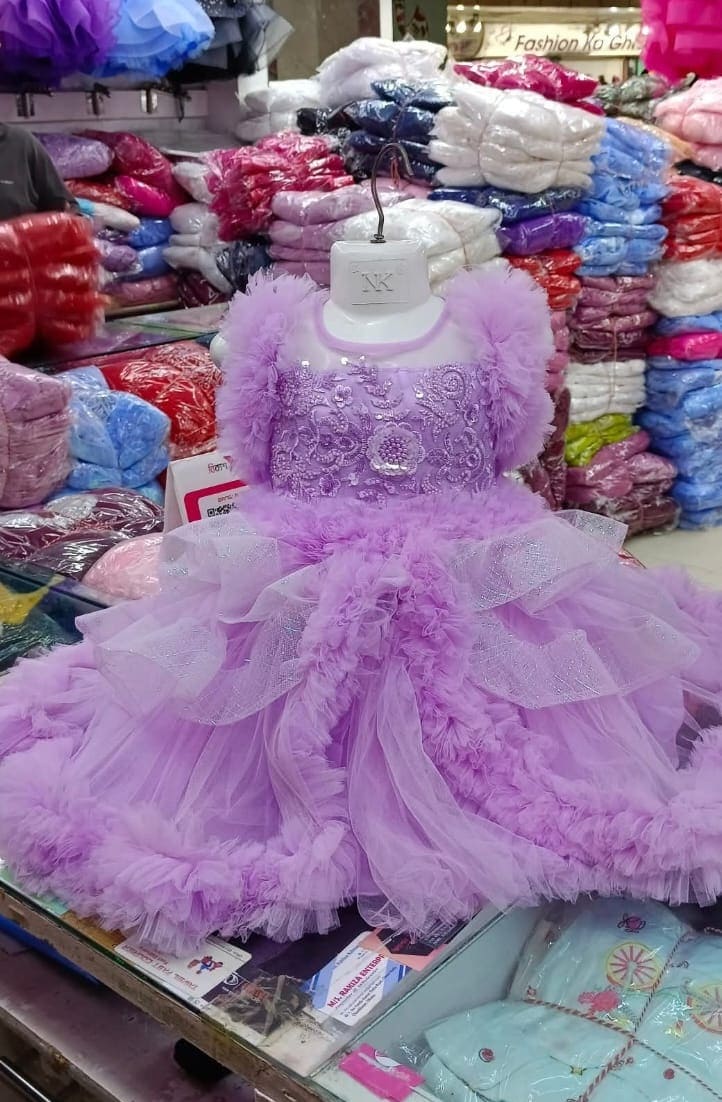 Premium Purple Baby Dress and Layered Ruffle Party Gown for Kids - Kiddleplace