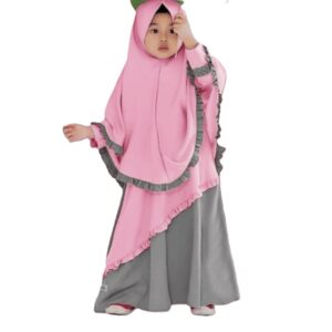 Premium Two-Piece Baby Borkha with Matching Hijab in Pink and Grey - Soft Breathable Modest Outfit for Toddlers - Kiddleplace BD