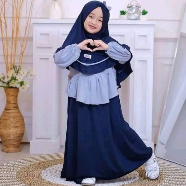 Premium Blossom Modest Set - Navy Blue and Sky Blue Baby Borkha with Matching Hijab and Soft Ruffle Details - Kiddleplace BD