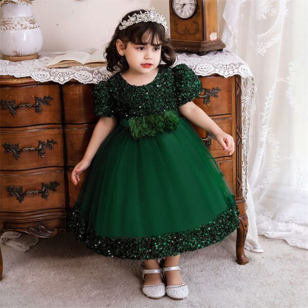 Premium Emerald Queen Birthday Baby Dress with Shimmer Green Sequin Bodice and Fluffy Tulle - Kiddleplace BD