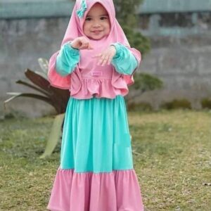 Premium Floral Printed Baby Borkha in Teal and Pink - Soft Breathable Islamic Wear for Toddlers - Kiddleplace BD