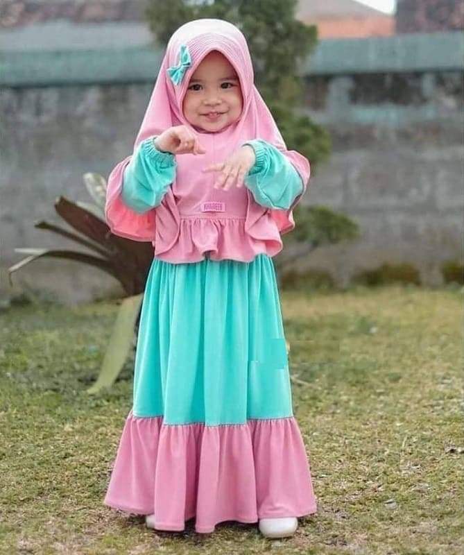 Premium Floral Printed Baby Borkha in Teal and Pink - Soft Breathable Islamic Wear for Toddlers - Kiddleplace BD