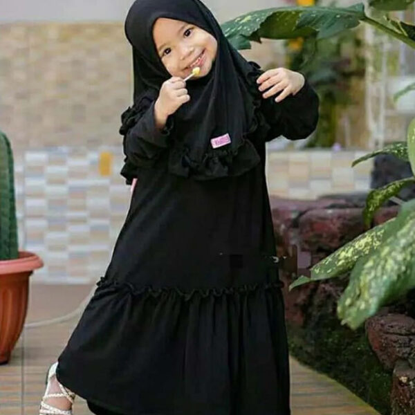 Premium Baby Borkha - Full Coverage Black Islamic Dress for Little Girls with Ruffled Hijab - Kiddleplace BD