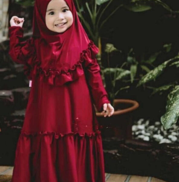 Premium Soft and Stylish Baby Borkha in Deep Maroon with Ruffled Borders - Lightweight Modest Wear for Toddlers - Kiddleplace BD