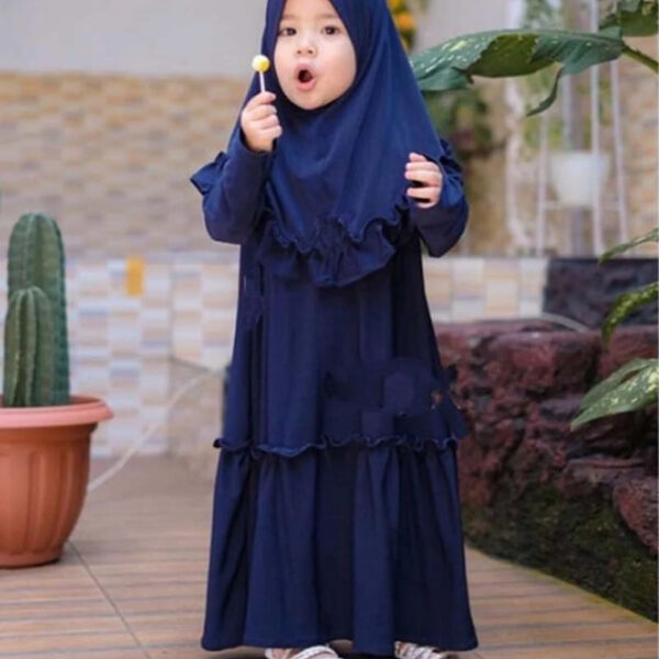 Premium Baby Borkha Set in Dusty Pink with White Floral Lace - Soft Breathable Prayer Wear for Toddlers - Kiddleplace BD