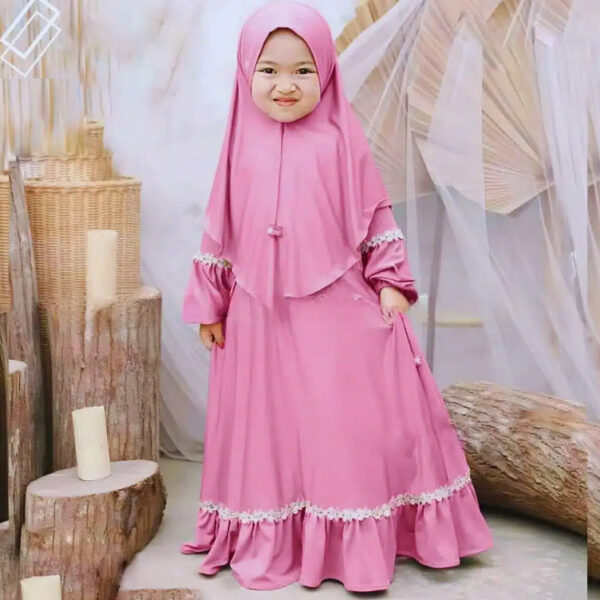 Premium Baby Borkha Set in Dusty Pink with White Lace Details - Perfect for Prayer and Everyday Modesty - Kiddleplace BD