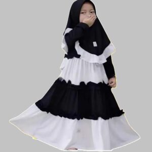 Premium Charming Baby Borkha - Black and White Layered Modest Dress with Ruffled Details for Little Girls - Kiddleplace BD