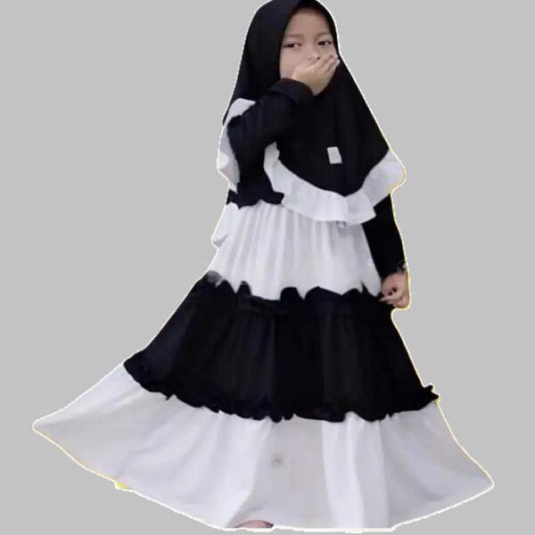 Premium Charming Baby Borkha - Black and White Layered Modest Dress with Ruffled Details for Little Girls - Kiddleplace BD