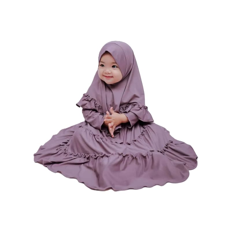 Premium Humble Petals Mauve Baby Borkha with Printed Elegance and Soft Ruffle Details - Kiddleplace BD