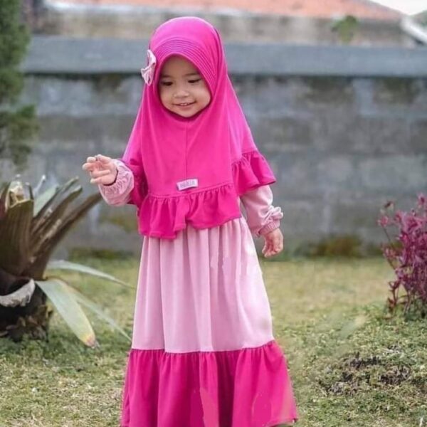 Premium Soft Pink Modesty Baby Borkha with Layered Ruffles and Comfortable Fit for Toddlers - Kiddleplace BD