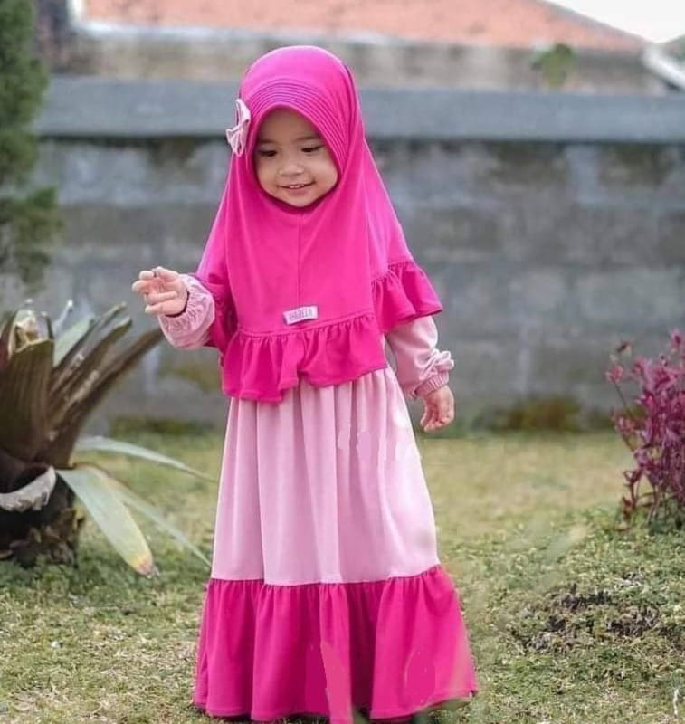 Premium Soft Pink Modesty Baby Borkha with Layered Ruffles and Comfortable Fit for Toddlers - Kiddleplace BD