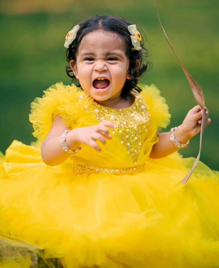 Premium Golden Embroidered Birthday Baby Dress with Sunshine Sparkle Tulle - Kiddleplace BD