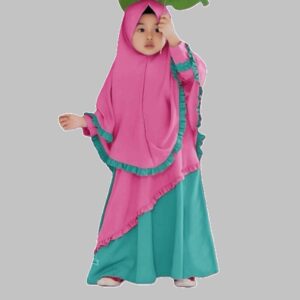 Premium Sweet & Simple Pink and Teal Baby Borkha with Ruffled Borders - Breathable Cotton Fabric for Toddlers - Kiddleplace BD