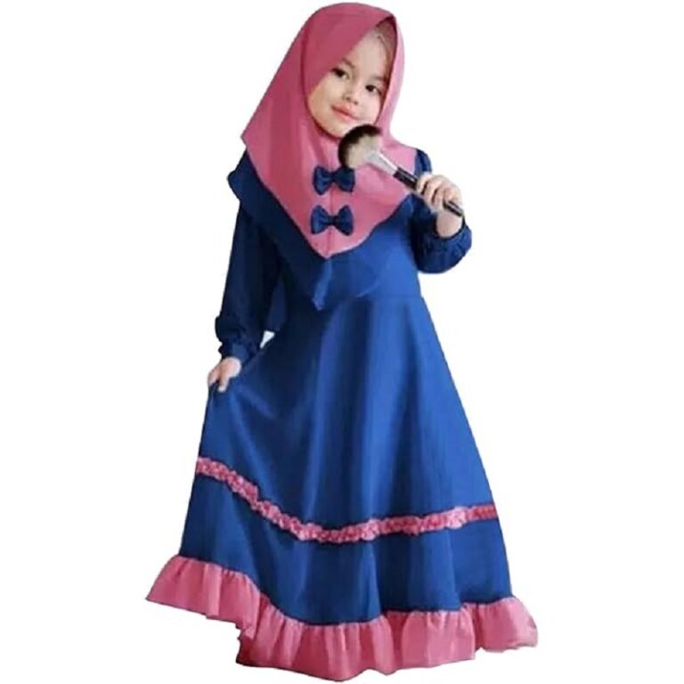 Premium Tiny Hijabi Navy Blue Baby Borkha with Pink Hijab and Comfortable Active-Wear Fabric - Kiddleplace BD