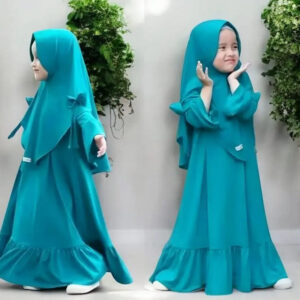Premium Twinkle Modest Wear - Soft Teal Green Baby Borkha with Stylish Hijab and Bow Details - Kiddleplace BD