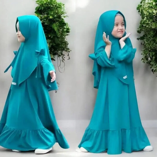 Premium Twinkle Modest Wear - Soft Teal Green Baby Borkha with Stylish Hijab and Bow Details - Kiddleplace BD