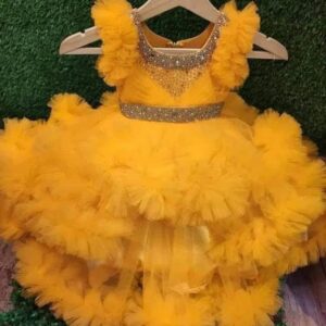 Premium Twinkle Tulle Golden Baby Gown with Sparkling Sequin Bodice and Ruffle Layers - Kiddleplace BD