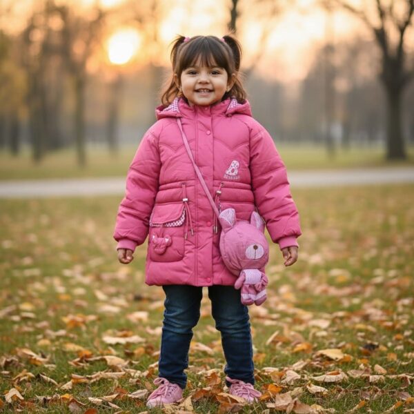 Bright Pink Cute Rabbit Bag Baby Winter Jacket