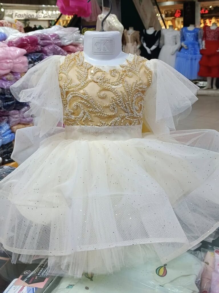 Champagne Gold Embroidered Baby Dress Tulle Party Gown - Kiddleplace