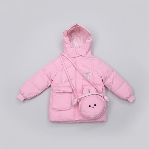 Cute Baby Winter Jacket with Pink Bunny Bag