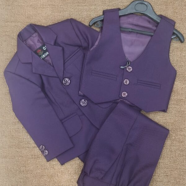 Elegant Purple Baby Dress 3-Piece Suit with Blazer and Vest for Boys - Kiddleplace