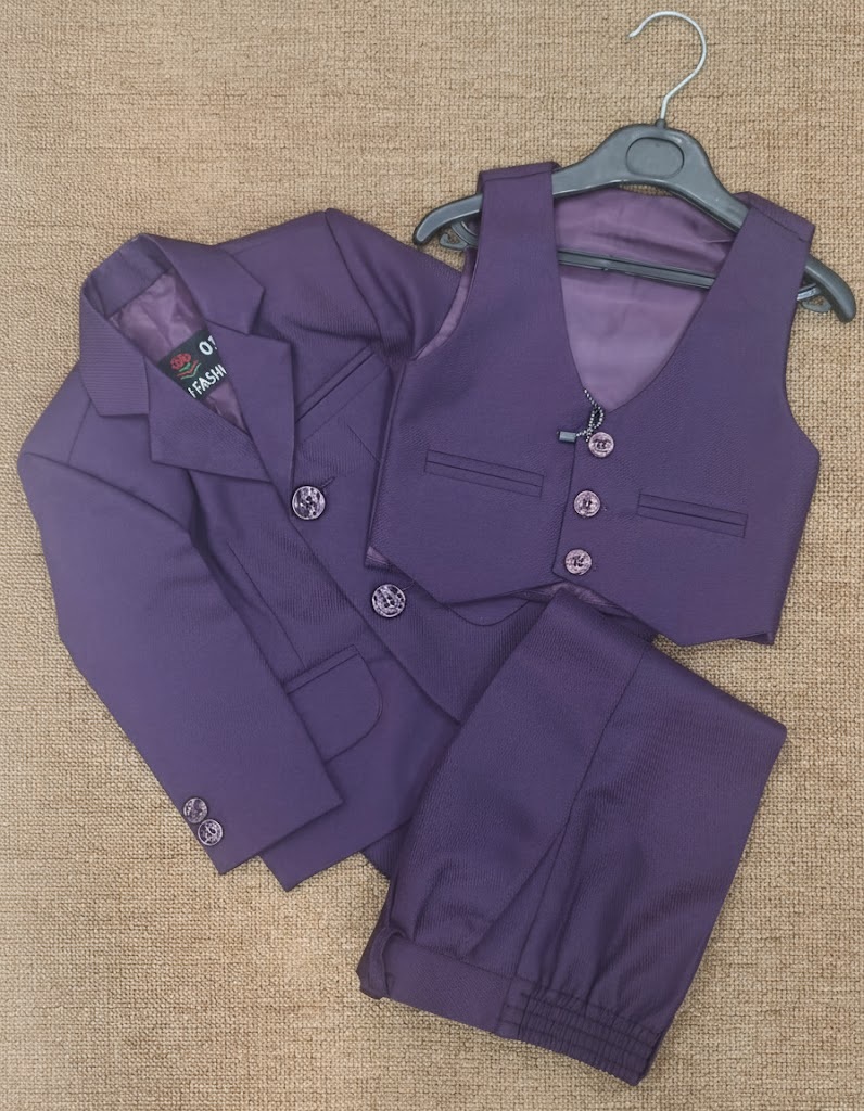 Elegant Purple Baby Dress 3-Piece Suit with Blazer and Vest for Boys - Kiddleplace