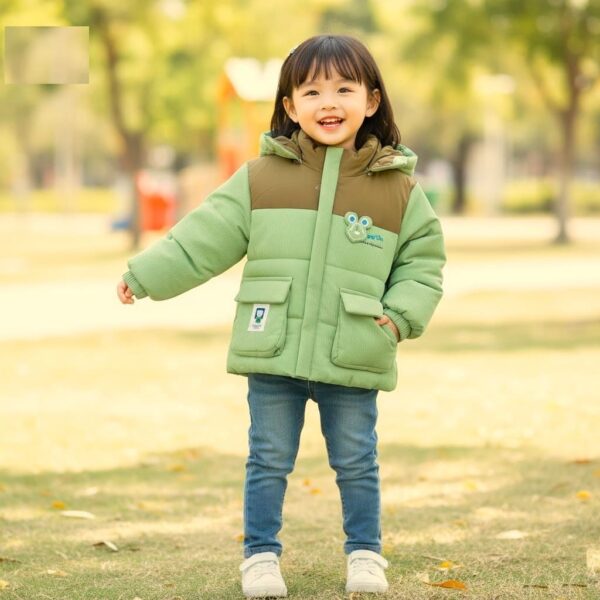Green and Brown Color-Block Baby Winter Puffer Jacket