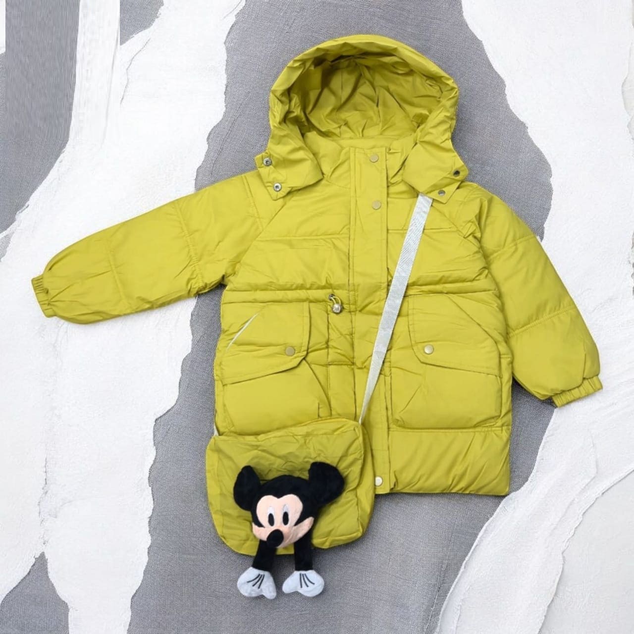 Lime Yellow Cute Doll Baby Winter Puffer Jacket - Image 2