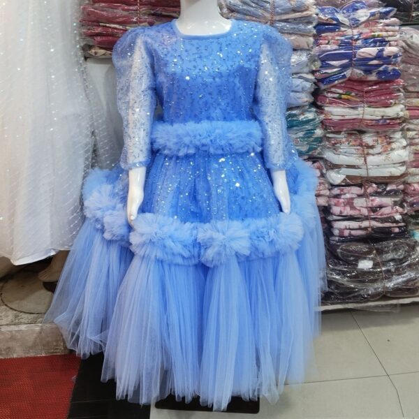 Long Sleeve Sky Blue Girls Gown