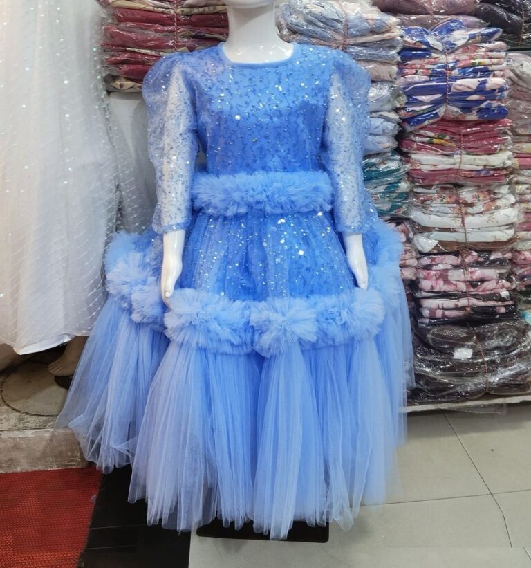 Long Sleeve Sky Blue Girls Gown