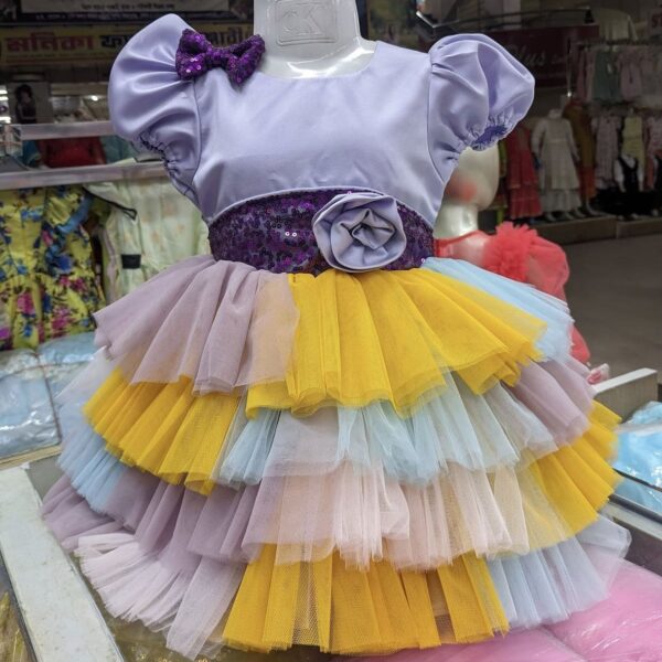 Pastel Rainbow Layered Party Dress for Girls