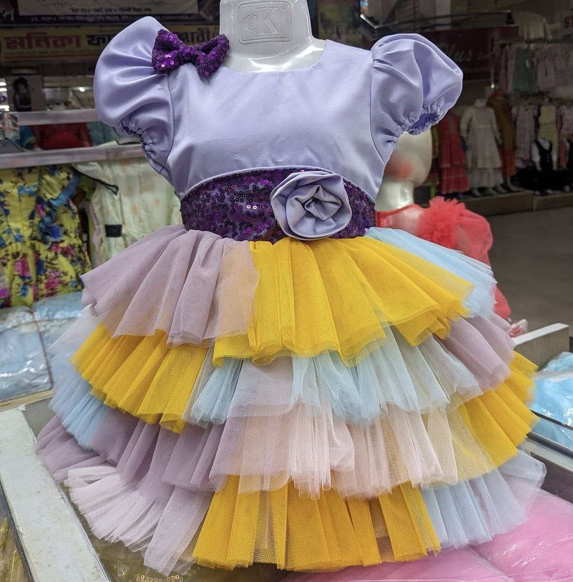 Pastel Rainbow Layered Party Dress for Girls