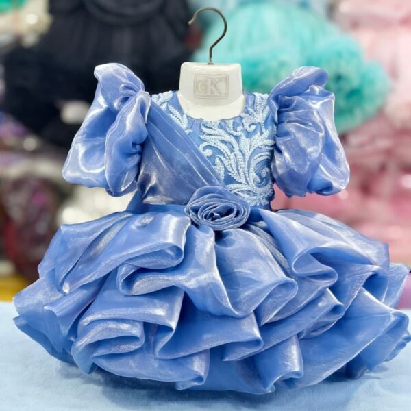 Luxury Periwinkle Blue Embroidered Organza Ruffle Baby Girl Dress - Kiddleplace