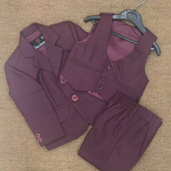 Premium Maroon 3-Piece Baby Dress Blazer Set for Boys Party Wear - Kiddleplace