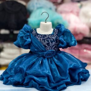 Exclusive Teal Blue Pearl Embellished Baby Dress for Party - Kiddleplace