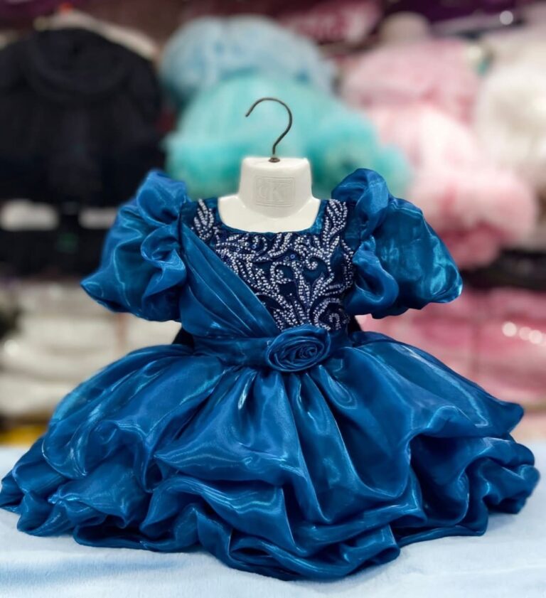 Exclusive Teal Blue Pearl Embellished Baby Dress for Party - Kiddleplace