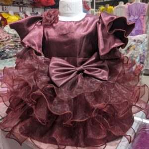 Premium Wine Red Birthday Baby Dress with Satin Bodice and Layered Organza Skirt - Kiddleplace BD
