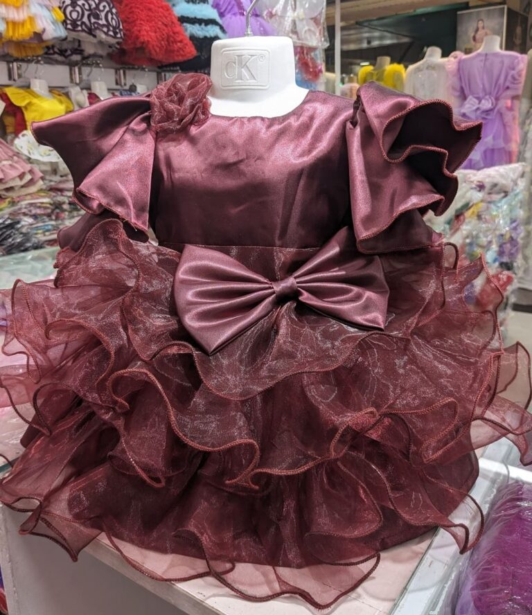 Premium Wine Red Birthday Baby Dress with Satin Bodice and Layered Organza Skirt - Kiddleplace BD