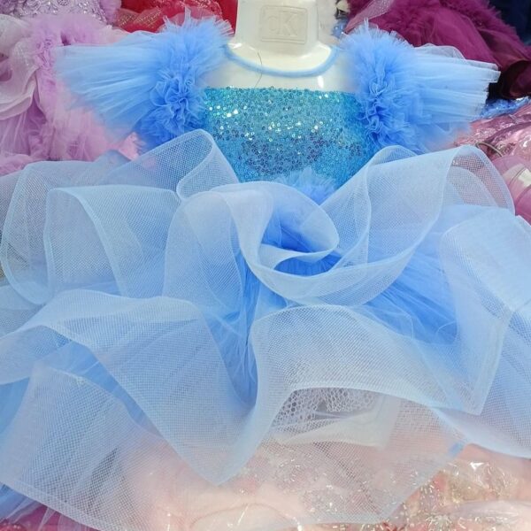 Premium Light Blue Birthday Baby Dress with Sparkling Sequin Bodice and Tulle Layers - Kiddleplace