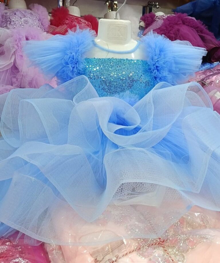 Premium Light Blue Birthday Baby Dress with Sparkling Sequin Bodice and Tulle Layers - Kiddleplace