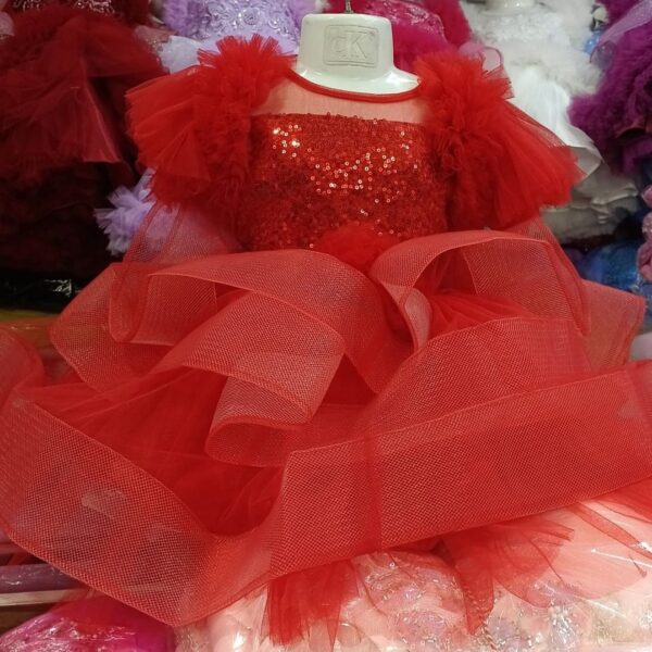 Premium Red Birthday Baby Dress with Glamorous Sequin Bodice and Ruffle Tulle - Kiddleplace