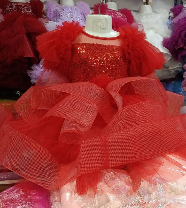 Premium Red Birthday Baby Dress with Glamorous Sequin Bodice and Ruffle Tulle - Kiddleplace