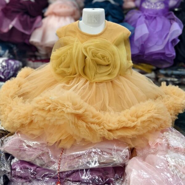 Premium Golden Yellow Birthday Baby Dress with Luxury Rose Design and Fluffy Tulle - Kiddleplace BD