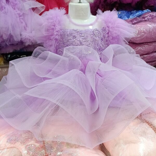 Premium Lavender Birthday Baby Dress with Sequin Embroidery and Ruffle Tulle - Kiddleplace