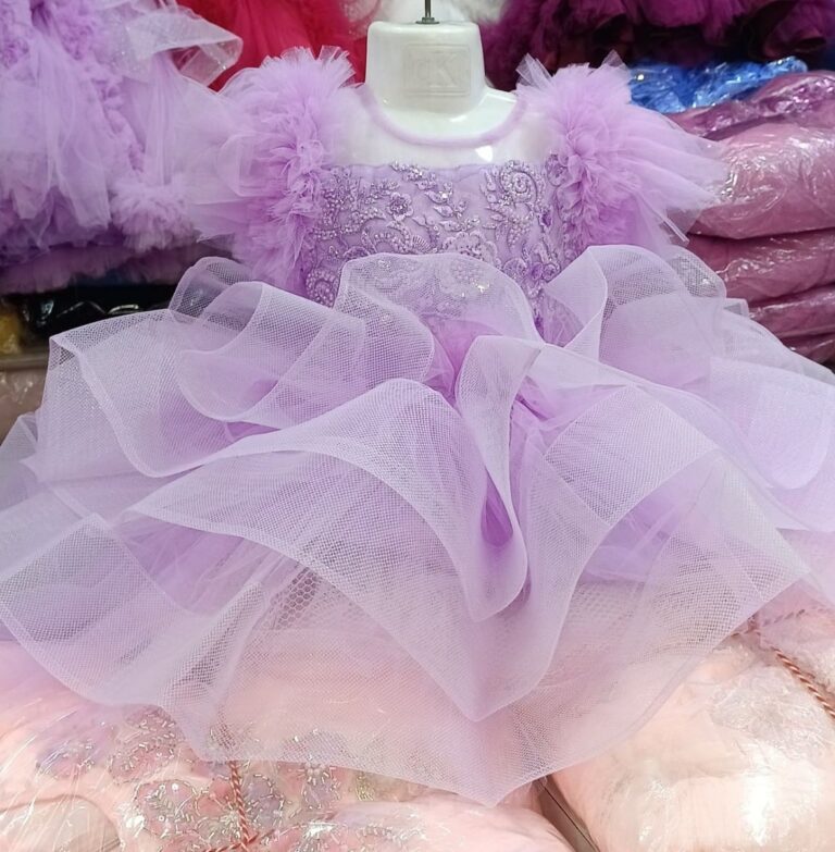 Premium Lavender Birthday Baby Dress with Sequin Embroidery and Ruffle Tulle - Kiddleplace